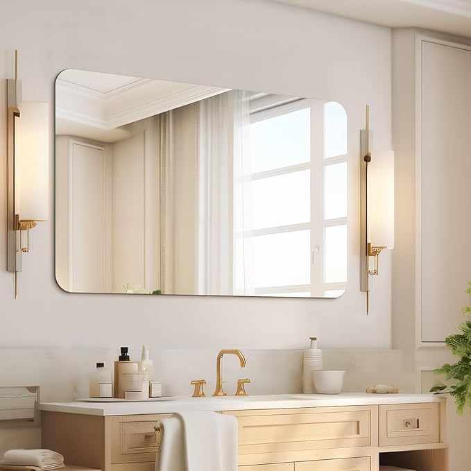 Mirrorons 48 x 30 Frameless Bathroom Mirror, Rounded Corner Bathroom Vanity - Image 3