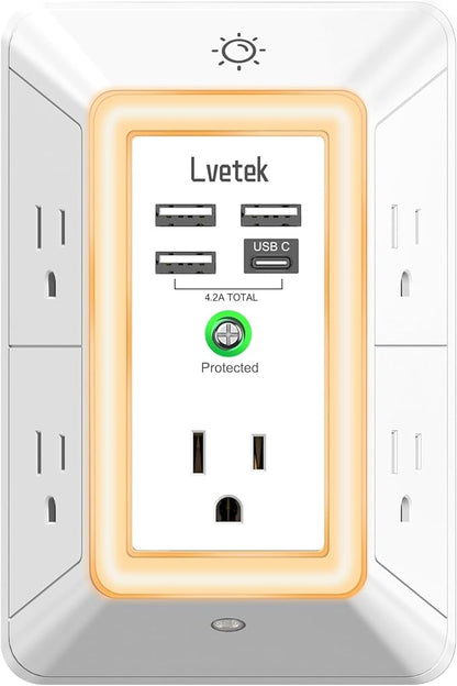 Multi Plug Outlet Surge Protector by Lvetek