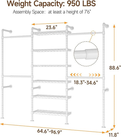 ONBRILL H3 Wall Mounted Closet System, Expandable Industrial Pipe Clothes Rack - Image 2