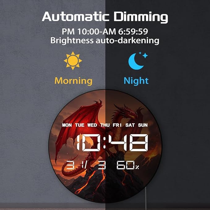 Timethink 12'' Red Fire Dragon Digital Wall Clock LED Display, Fantasy Medieval - Image 5