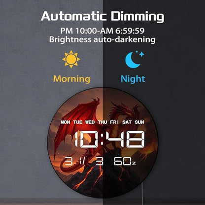 Timethink 12'' Red Fire Dragon Digital Wall Clock LED Display, Fantasy Medieval - Image 5