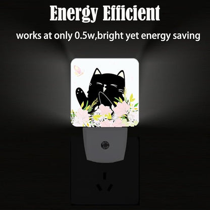 FSHVQKD Black Cat and Flowers Night Light, Plug Into Wall - Image 4