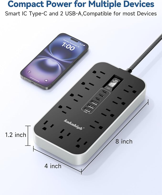 10FT Extension Cord with USB Ports- Power Strip with USB, 1625W Multi Outlet - Image 2