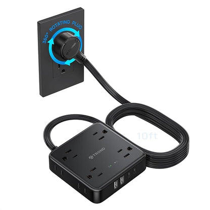 TROND 360° Rotating Flat Plug Power Strip, 10FT Flat Extension Cord by TRONDOfficial