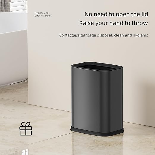 2.6 Gal Black Bathroom Trash Can, Metal Waste Baskets - Image 6