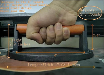 Firsgrill Burger Press 7.08" Round, Heavy-Duty Cast Iron Smash Burger Press - Image 3