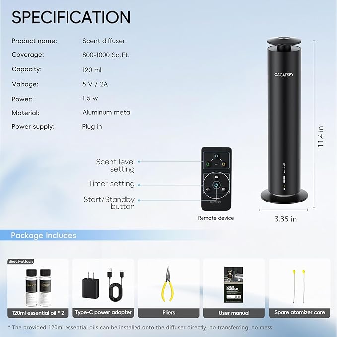 The CACAFSFY Waterless Scent Diffuser Starter Kit -Include 2x120ml Essential - Image 6
