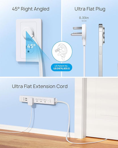 TROND Flat Plug Power Strip USB-5ft Flat Extension Cord Surge Protector Wall - Image 5