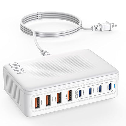 USB C Charger Block, 200W GaN 8 Port USB C Charging Station USB Hub Block Cube by Fitquipment