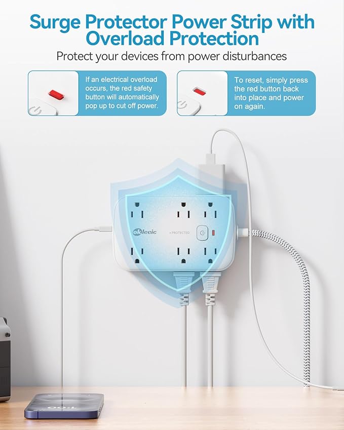 2100J Surge Protector Power Strip - 15 Ft Extension Cord - Image 5