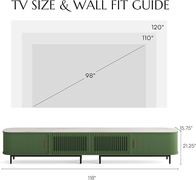 POVISON Fully-Assembled Modern Green TV Stand - Image 5