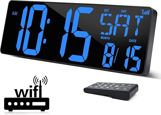 XREXS Large Digital Wall Clock WiFi Sync, 16.5 in Large Display Wall Clock by XREXS