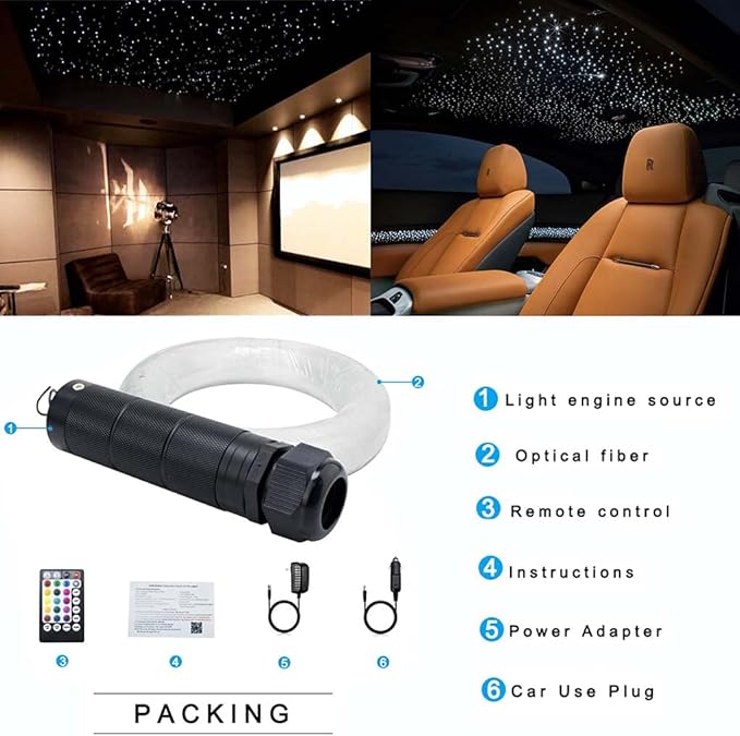 AZIMOM Car Use Bluetooth 6W RGBW LED Fiber Optic Lights Star Ceiling Light Kit - Image 6