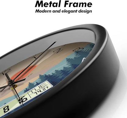 Silent Wall Clock with Day Week Temperature Wilderness with Sunset Non-ticking - Image 7
