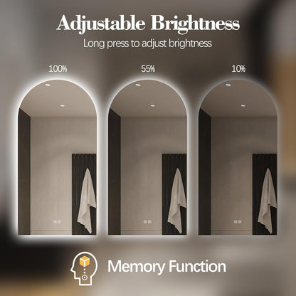 Arched LED Bathroom Mirror, 48"x24" Arch Framless Backlit Mirror with Lights Anti-Fog Dimmable Smart Frameless 3-Color Lighted Vanity Mirror Memory Waterproof, UL Listed, Vertical