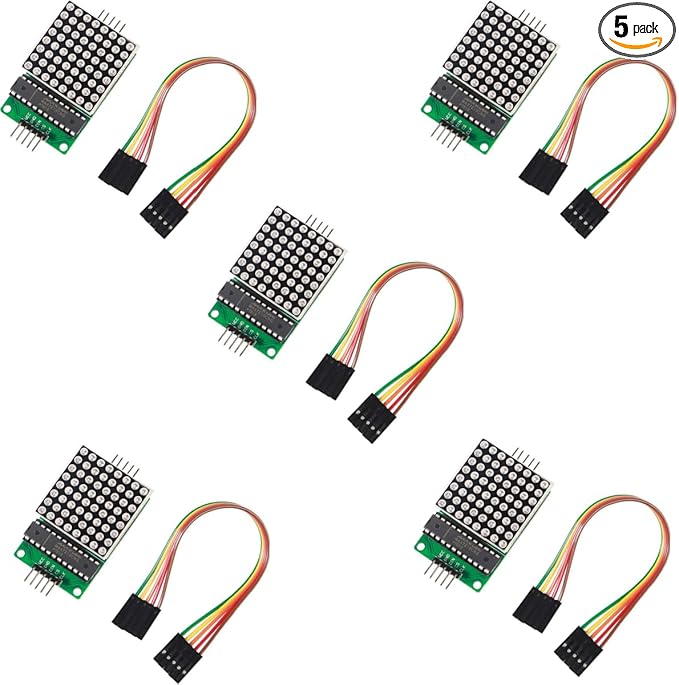 5 Pcs MAX7219 Dot Matrix Module 8x8 LED Display Modules by Azuocn