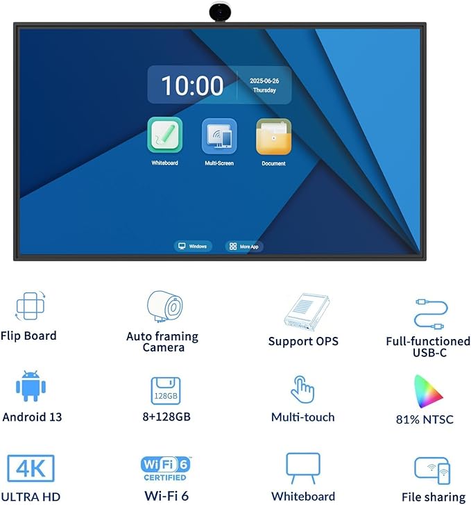 TIBURN Flip Board 55" S2 Smart Board, 4K UHD Smart Whiteboard - Image 2