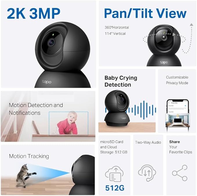 Tapo 2K Indoor Pan/Tilt Wired Security Camera - Image 2