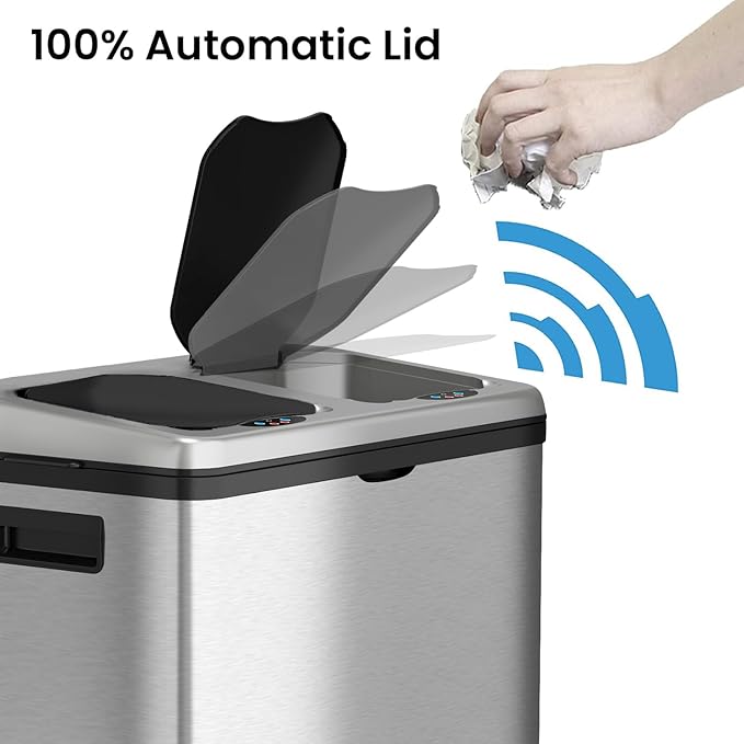 iTouchless 16 Gallon Touchless Sensor Kitchen Trash Can and Recycle Bin - Image 2