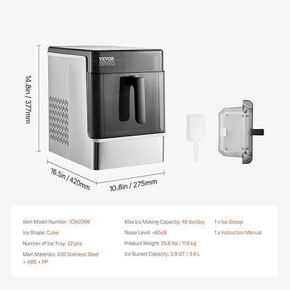 VEVOR Countertop Ice Maker, 32 Cubes Ready in 15 Mins, 46lbs in 24Hrs, - Image 7