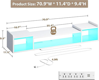 70.9"W Floating TV Stand with LED Lights & Power Outlets - Image 9