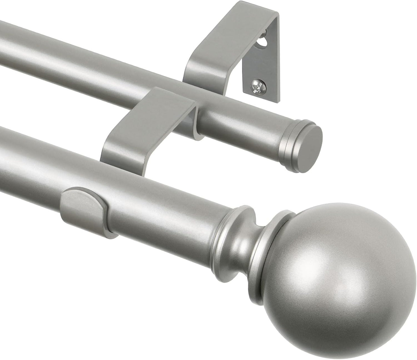 KAMANINA Double Curtain Rods 66 to 120 Inches, Adjustable, Antique Silver | Heavy Duty 1 Inch, Dual Drapery Rod for Sliding Glass Door, Bedroom, Fewer Rods, Easy Install, Decorative Round Finials