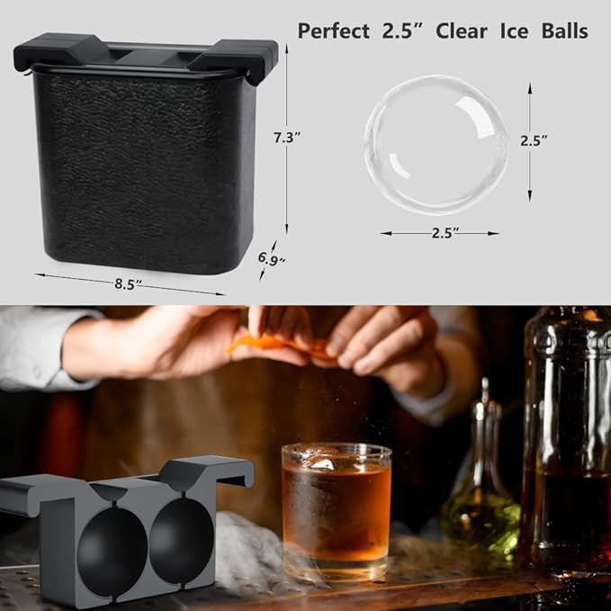 TINANA Clear Ice Ball Maker, 2.5” Crystal Clear Ice Cube Tray Make 2 Large - Image 2