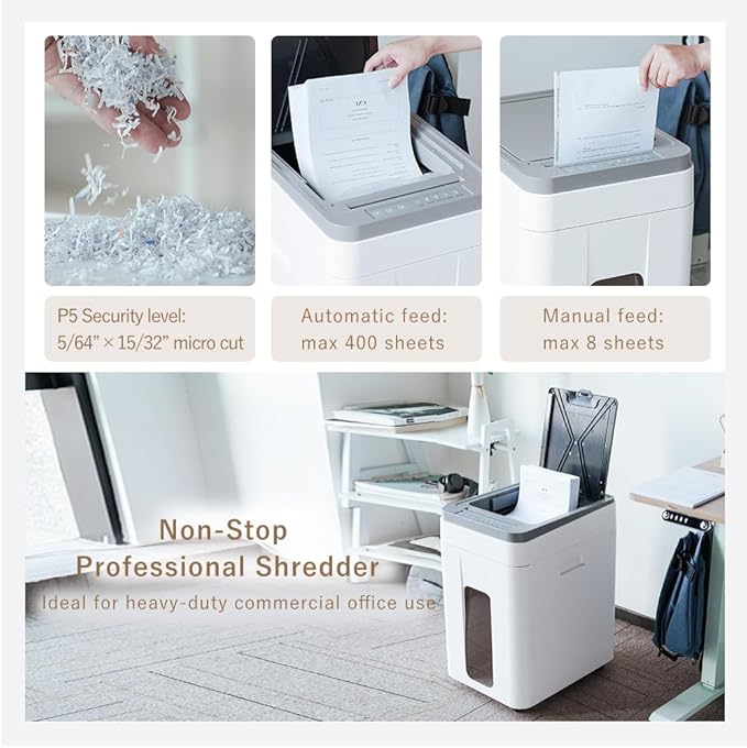 Heavy Duty Paper Shredder: 400 Sheets Auto Feed - Image 2