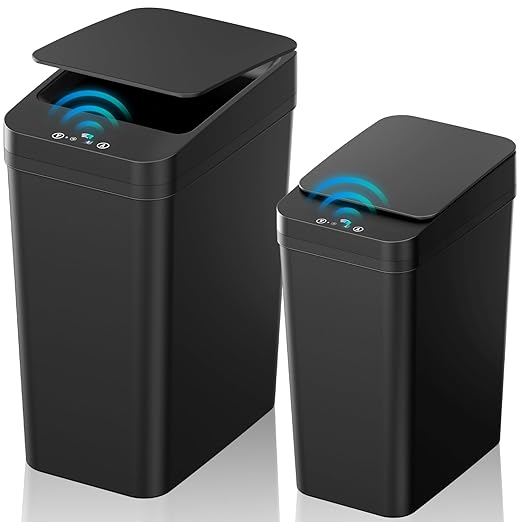 Bathroom Trash Can with Lid, 2 Pack 4 & 2.2 Gallon Automatic Touchless Garbage by KOEYLE