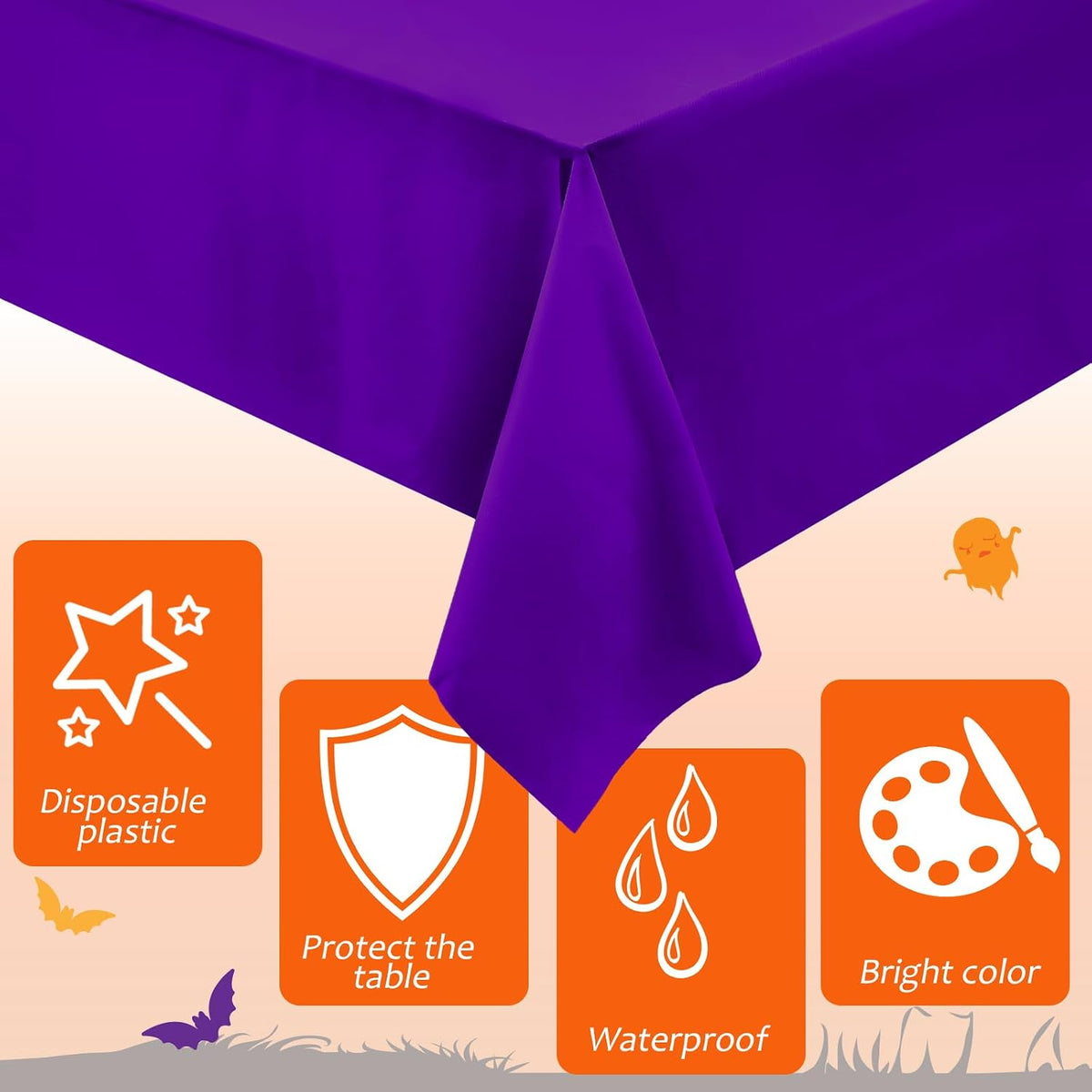 Patelai 24 Pcs Halloween Plastic Tablecloth, Black Orange Purple