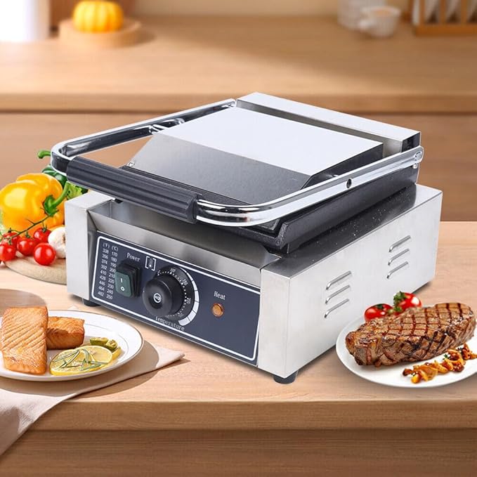Commercial Sandwich Panini Press Grill, 1800W Single Flat Plates Electric - Image 6