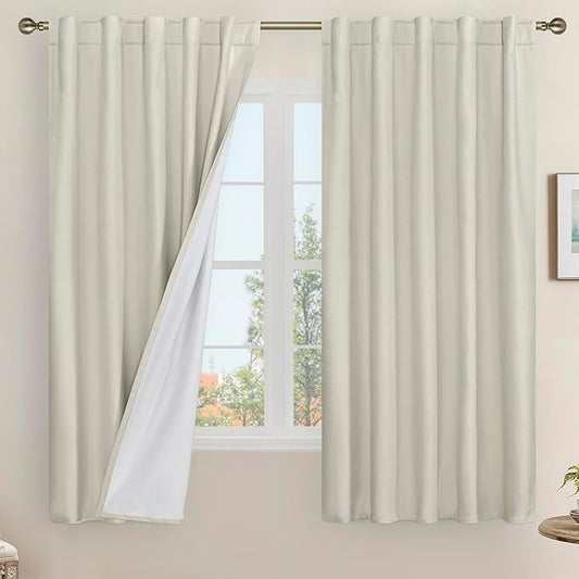LAMIT 100% Blackout Linen Curtains, 63 Inches Linen Textured Thermal Bedroom by LAMIT