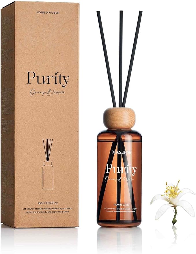 M&SENSE Orange Blossom Reed Diffuser: 6.3 fl oz Non-Toxic Aroma Set by MSENSE