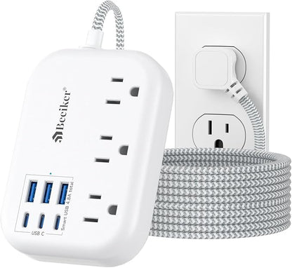 6 USB Surge Protector Power Strip- Extension Cord 10 Ft by Beeiker-BetterHelperforYou