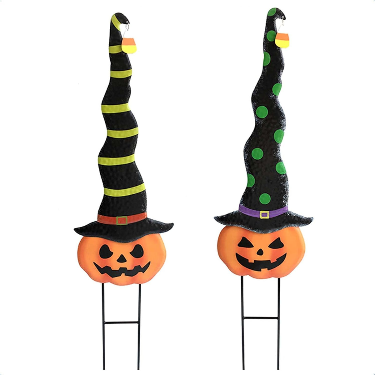 2 Pack Halloween/Thanksgiving Garden Decorations, Metal Jack-O-Lantern Yard S...