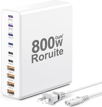 800W USB C Charging Station, 120W PD GaN5 Super Fast USB C Charger Block-10 Port by Roruite