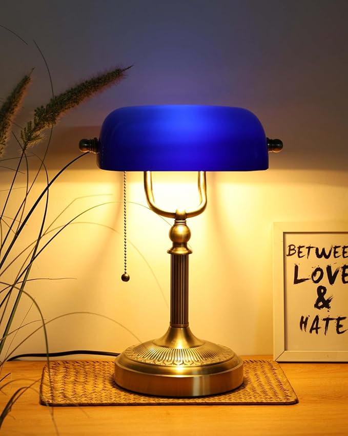 Newrays Blue Glass Bankers Desk Lamp - Image 2