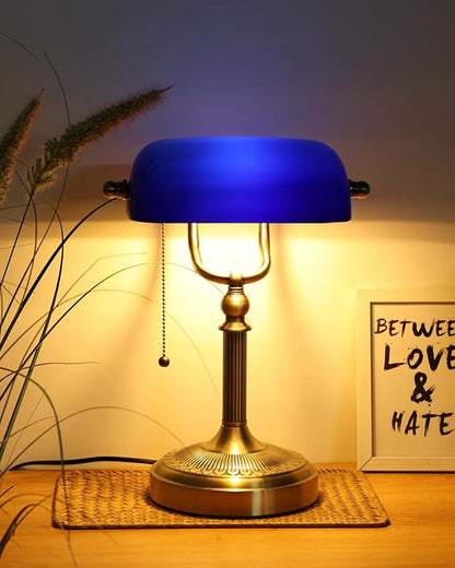 Newrays Blue Glass Bankers Desk Lamp - Image 2