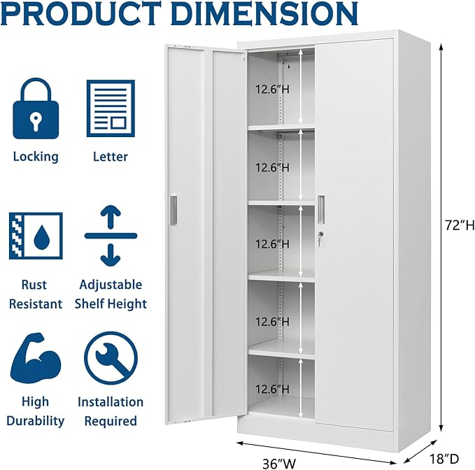 Storage Cabinet, 72 Inch Tall Metal Storage Cabinet - Image 4
