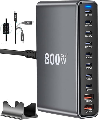 800W USB C Fast Charger Block, 10 Port USB Charging Station, GaN Ⅲ Pro Dual by LMSEP