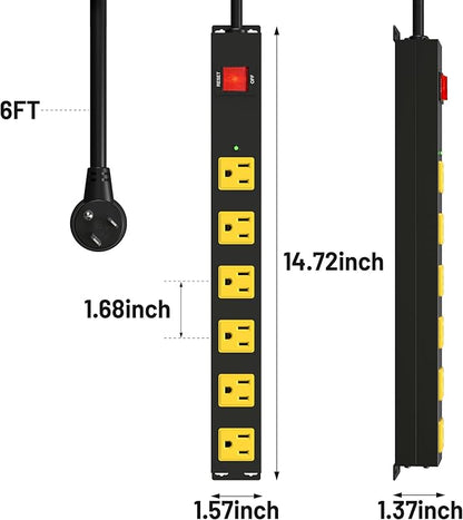 Heavy Duty 6 Outlet Metal Long Power Strip, 2700J Surge Protector - Image 7