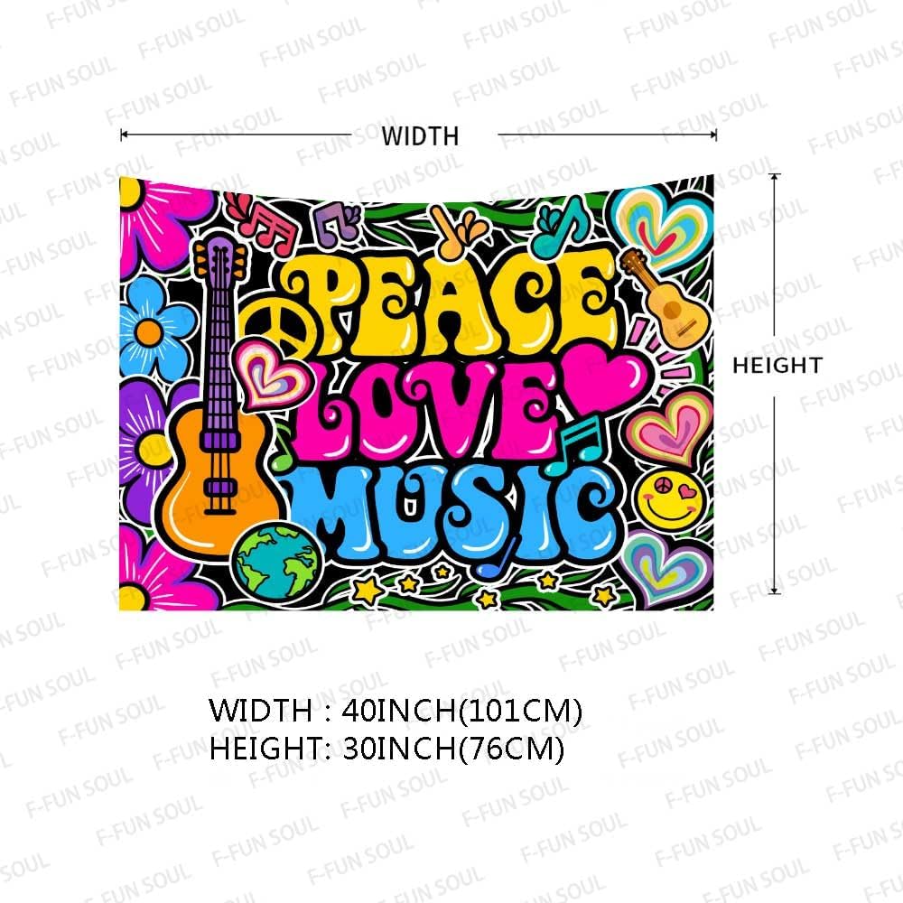 70s Music Tapestries Groovy Tapestry, Hippie Tapestry, 40x30inches | Peace Love Art Wall Hanging Tapestries, Psychedelic Tapestry, Soft Flannel, Bedroom, Dormitory, Office, Party Decor Banner