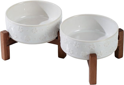 Ceramic 5.1inch Raised Double Bowls Set by Havniva