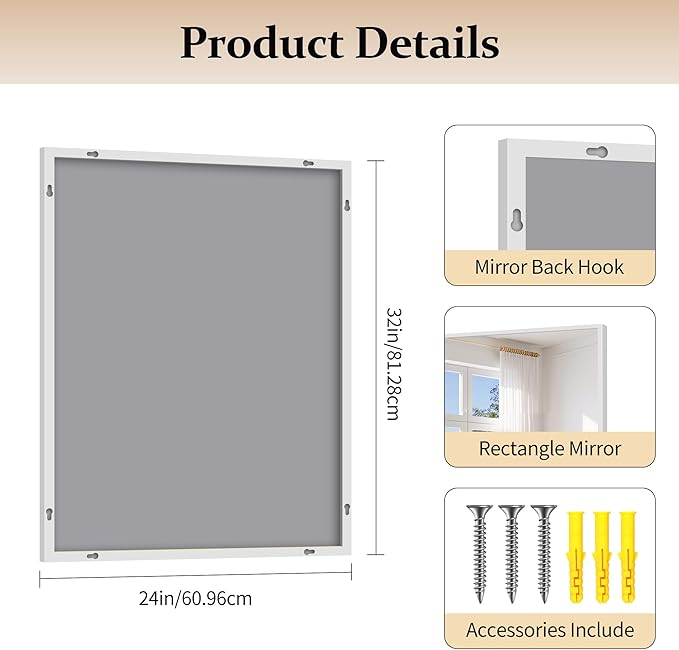 Silver Bathroom Mirror for Wall, 24x32 Inch Rectangle - Image 5
