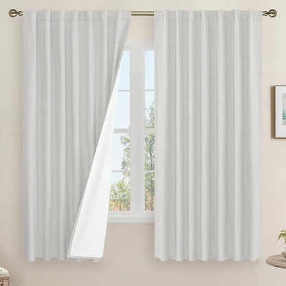 LAMIT 100% Blackout Linen Curtains 63 Inches Long, Linen Textured Living Room by LAMIT