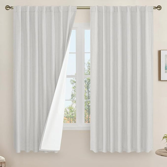 LAMIT 100% Blackout Linen Curtains 63 Inches Long, Linen Textured Living Room by LAMIT