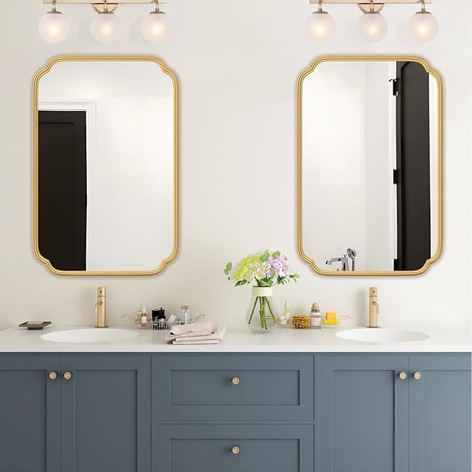 Gold Bathroom Vanity Mirror for Wall 24" x 36" Modern Rounded Rectangle Mirror - Image 2