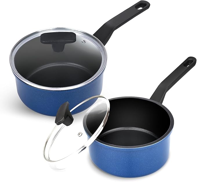 Nonstick Sauce Pan with Lid, 1.5Qt & 2Qt Set, PFOA Free, Kitchen Pots Induction by Cookingmorerejoicingmore