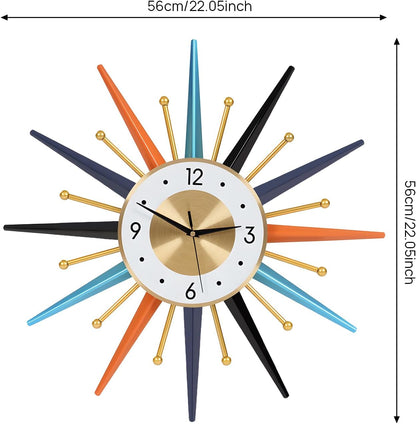 Large Wall Clock 22 Inch, Mid Century Wall Clock Starburst Clock Modern Decor Silent Non-Ticking, Home Décor Big Wall Clocks for Living Room, Kitchen, Dining Room, Bedroom