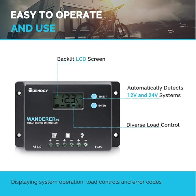 Renogy 10A 12V/24V PWM Postive Ground Solar Charge Controller Regulator Compact - Image 3